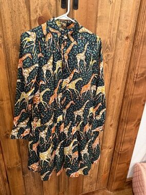 J Crew Giraffe Print Shirt Dress XXS Safari‎ Button Front Long Sleeve